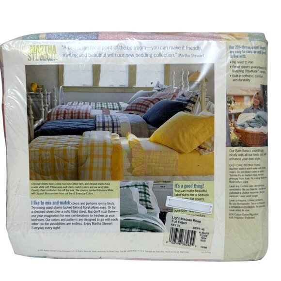 Martha Stewart Full Fitted Sheet Pastel Plaid Light Madras Rose Vintage New - Picture 3 of 9